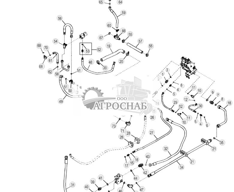 Трубопроводы главной гидравлической системы (ручное управление, с байпасом) (одна скорость) - ST1595 168.jpg